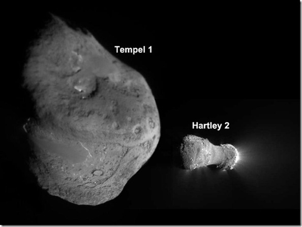 Nucleos dos cometas visitados pela Deep Impact; fotografias tiradas pela sonda (Foto: NASA/JPL-Caltech, UMD)